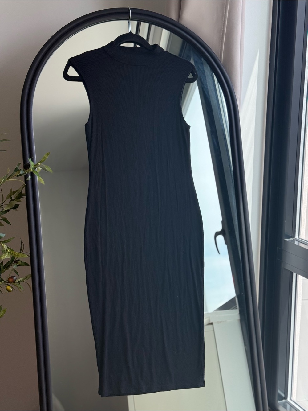 Sleeveless Black Midi Dress with High Neck - Modern Staple